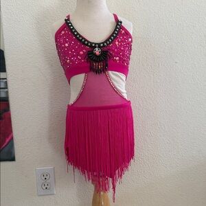 Jazzy Jazz Pink Fringe Dance Costume